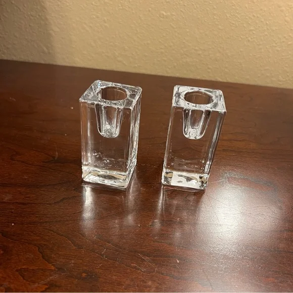 2 Clear Crystal Candle Holders - Picture 3 of 10